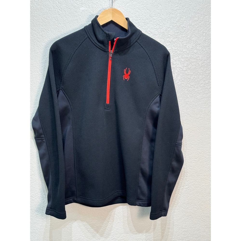 Spyder Men Quarter Zip Fleece Pullover Sweater Black Red Size Medium Activewear